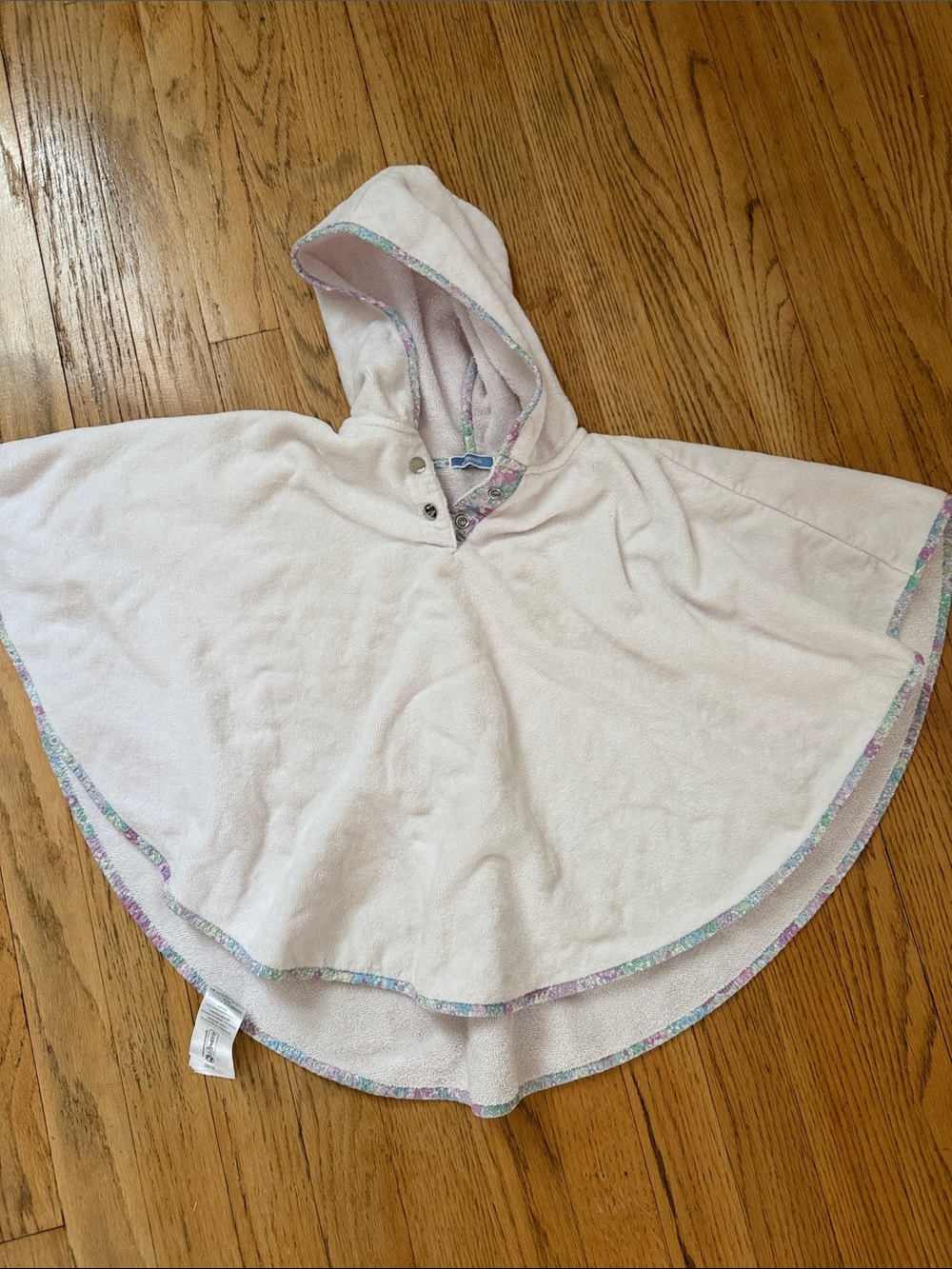 Jacadi Light Pink Hooded Towel Poncho with Floral Trim
